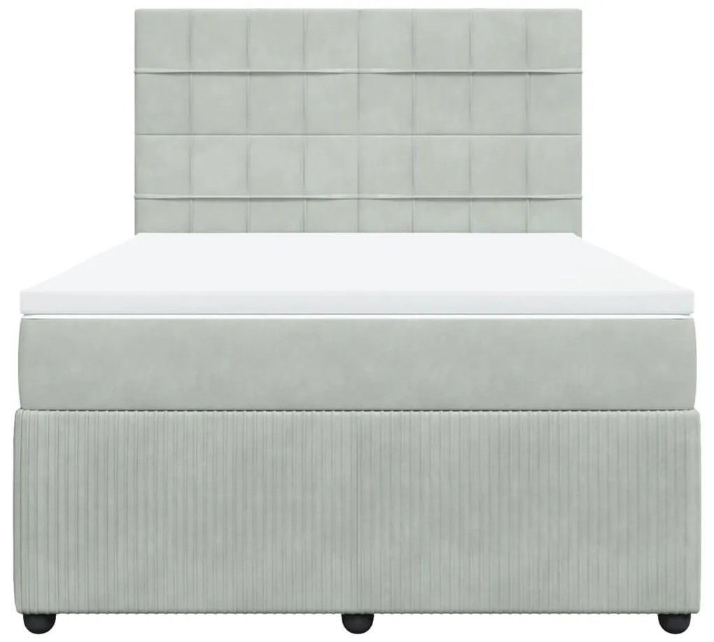 vidaXL Κρεβάτι Boxspring με Στρώμα Ανοιχτό Γκρι 140x200 εκ. Βελούδινο