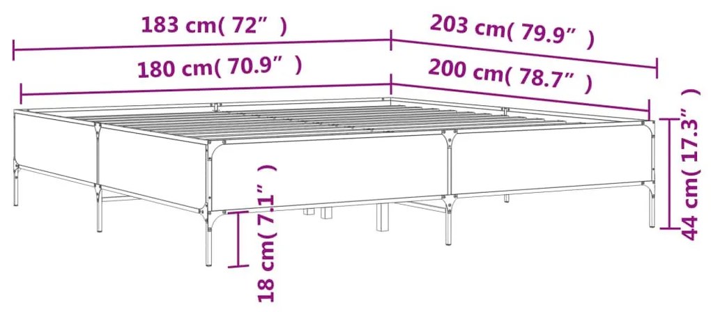 Πλαίσιο Κρεβατιού Καπνιστή Δρυς 180x200εκ. Επεξ. Ξύλο &amp; Μέταλλο - Καφέ