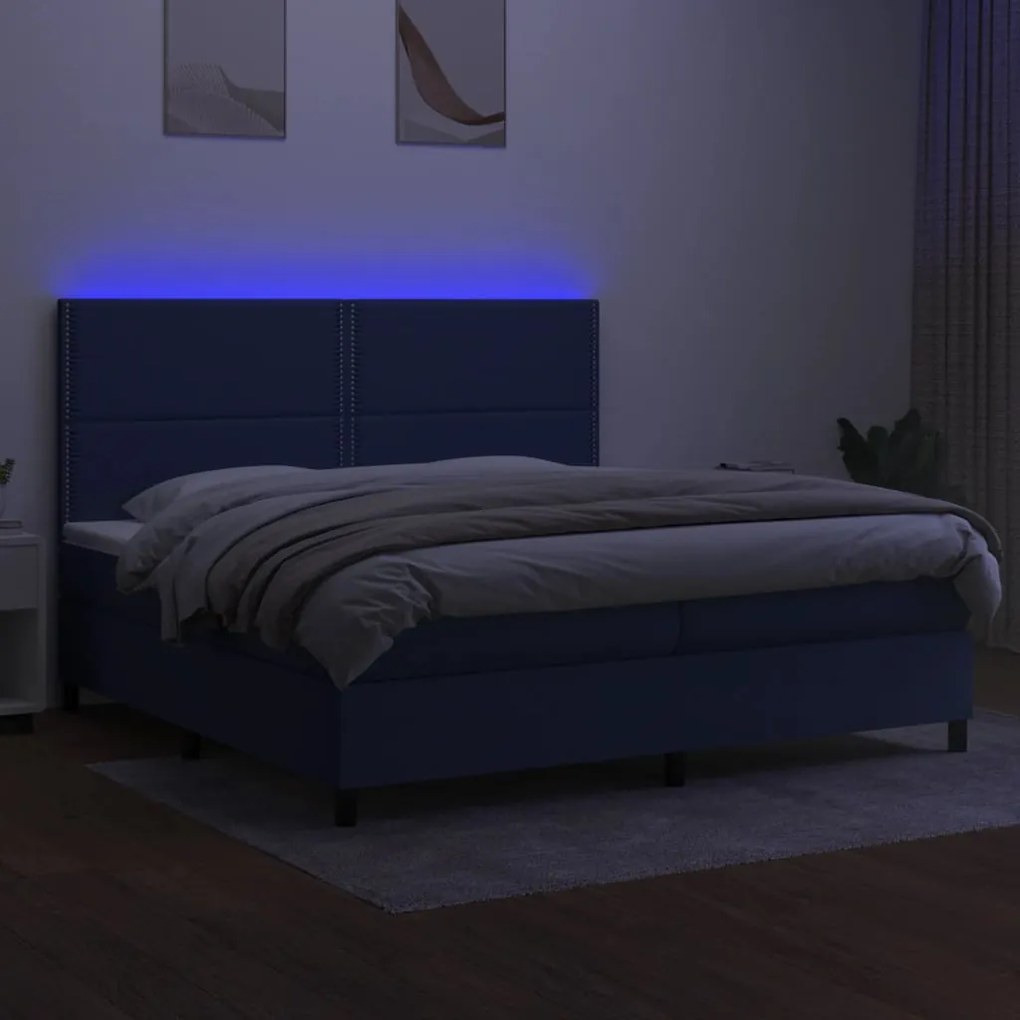 vidaXL Κρεβάτι Boxspring με Στρώμα &amp; LED Μπλε 200x200 εκ. Υφασμάτινο