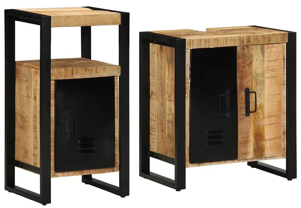 vidaXL Σετ Επίπλων Μπάνιου 2 pcs Καφέ και Μαύρο Στερεό ξύλο μάνγκο