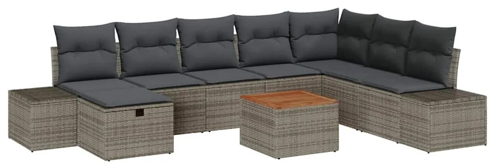 vidaXL Σετ Καναπέ Κήπου με μαξιλάρι 9 pcs Γκρι Πολυ ράταν