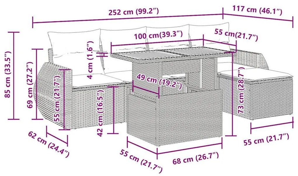 Σαλόνι Κήπου 6 Τεμαχίων από Γκρι Συνθετικό Ρατάν με Μαξιλάρια - Γκρι