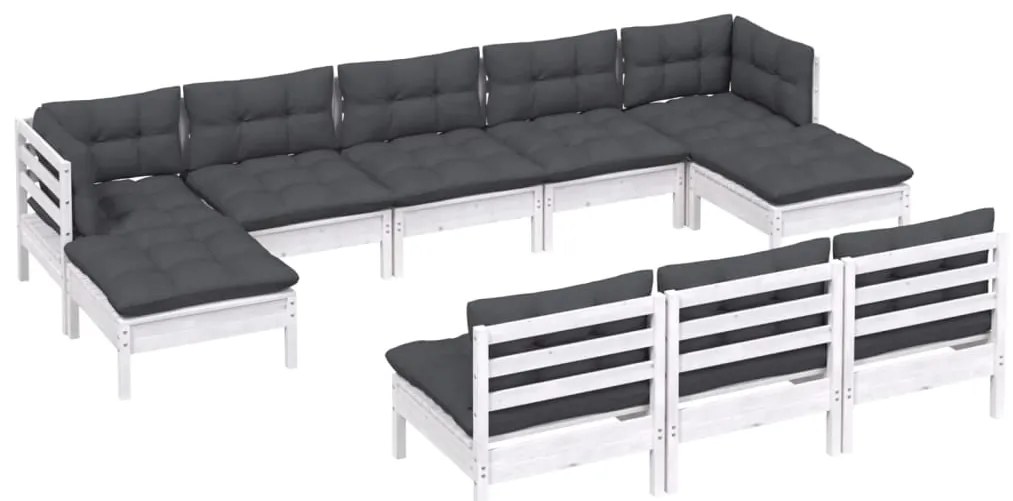 vidaXL Σαλόνι Κήπου Σετ 10 Τεμαχίων Λευκό από Ξύλο Πεύκου με Μαξιλάρια