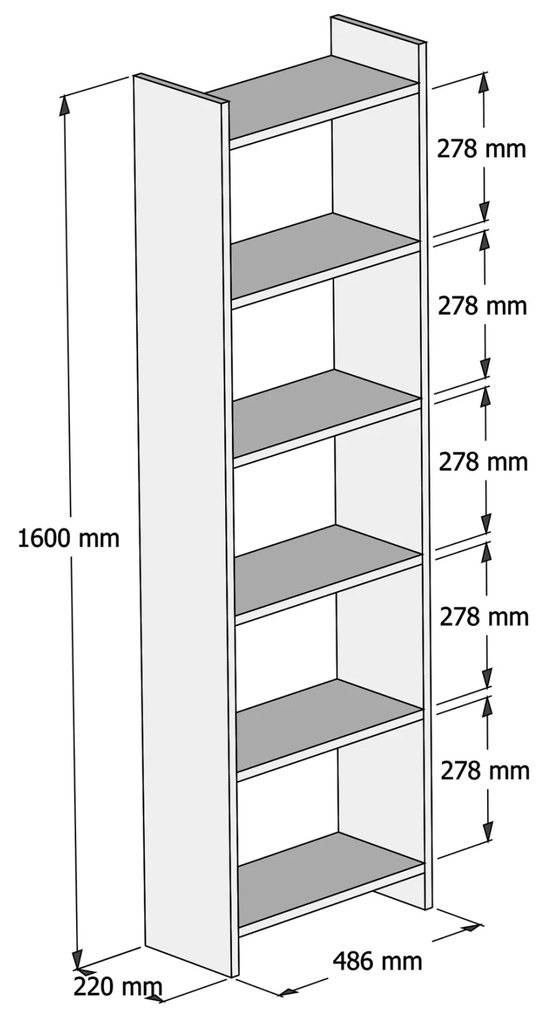 Βιβλιοθήκη Μελαμίνης Γκρι-Λευκό 48,5x22x160Υ Εκ.