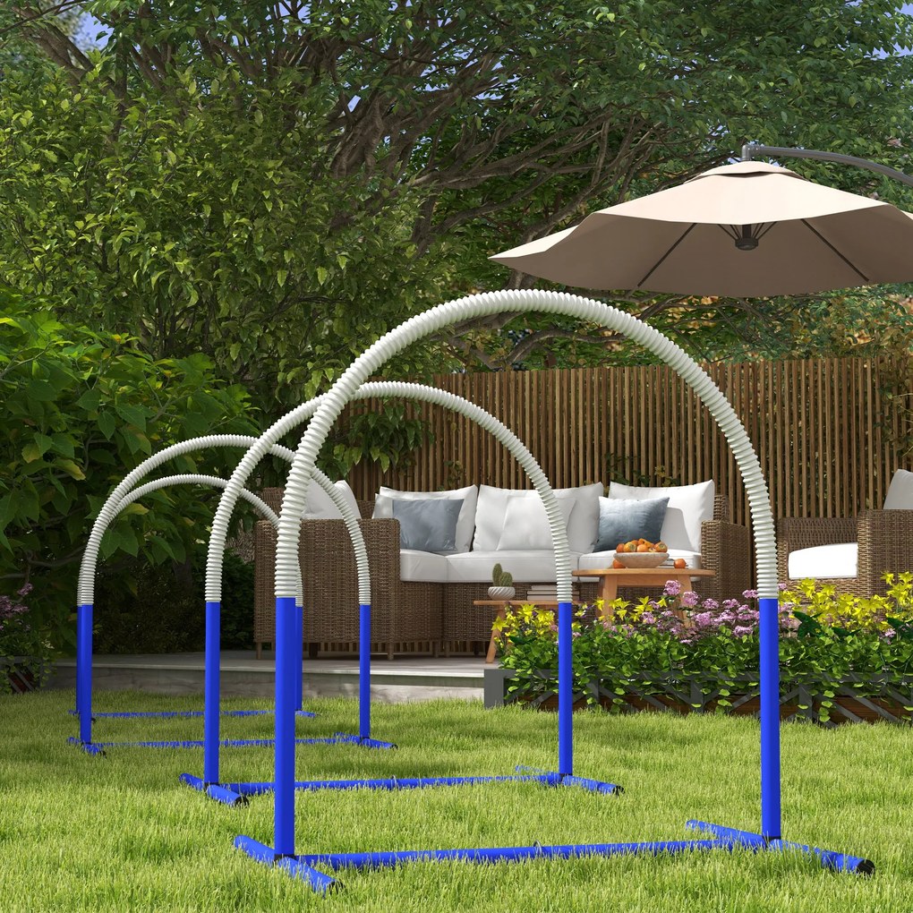 PawHut Σετ Agility για σκύλους, Εκπαίδευση σκύλων, 4 τόξα, για αρχάριους, με τσάντα μεταφοράς, μπλε+λευκό, 88 x 64 x 95cm