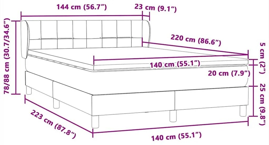 Box Spring κρεβάτι με στρώμα σκούρο μπλε 140x220 cm Βελούδινο - Μπλε