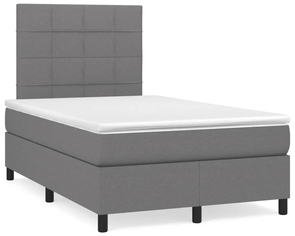 vidaXL Κρεβάτι Boxspring με Στρώμα &amp; LED Σκ.Γκρι 120x190εκ. Υφασμάτινο