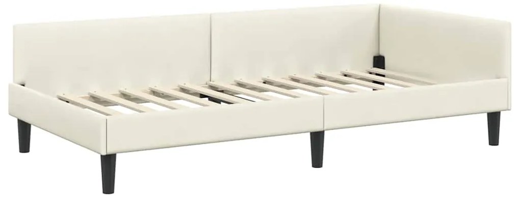 vidaXL Πλαϊνό Κρεβάτι Κρεμ 90 x 190 cm Βελούδο και Στιβαρή ξυλεία
