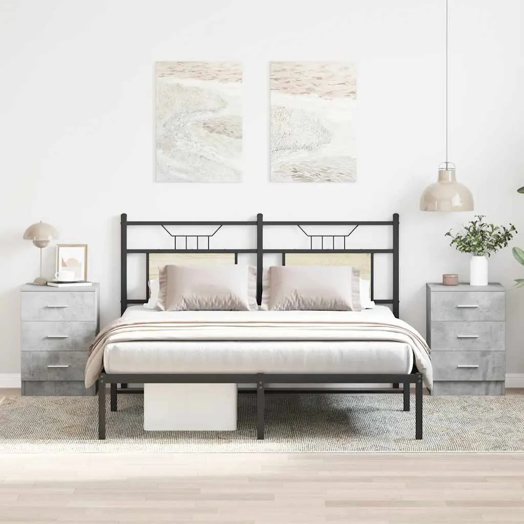 vidaXL Κομοδίνα 2 τεμ. Γκρι Σκυροδέματος 38x35x56 εκ. από Επεξ. Ξύλο