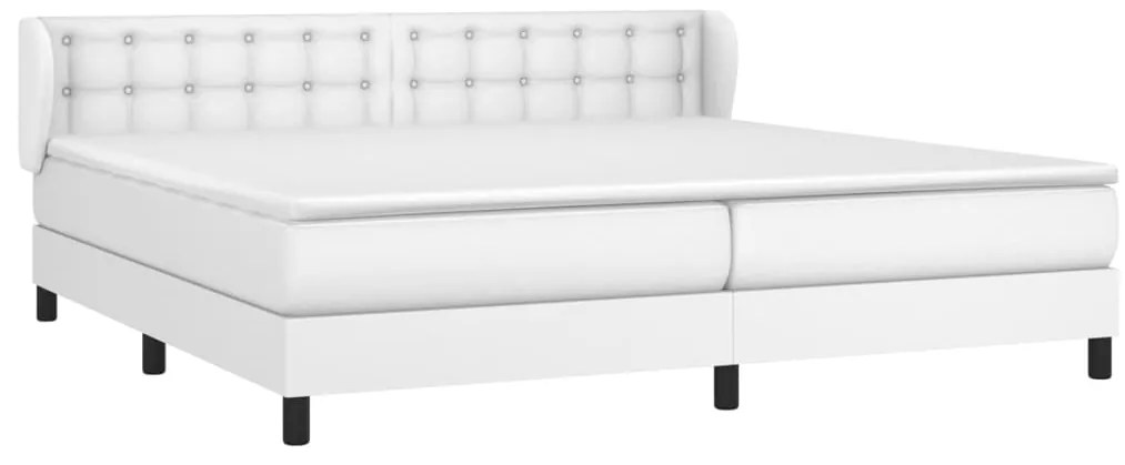 vidaXL Κρεβάτι Boxspring με Στρώμα Λευκό 200x200 εκ. Συνθετικό Δέρμα