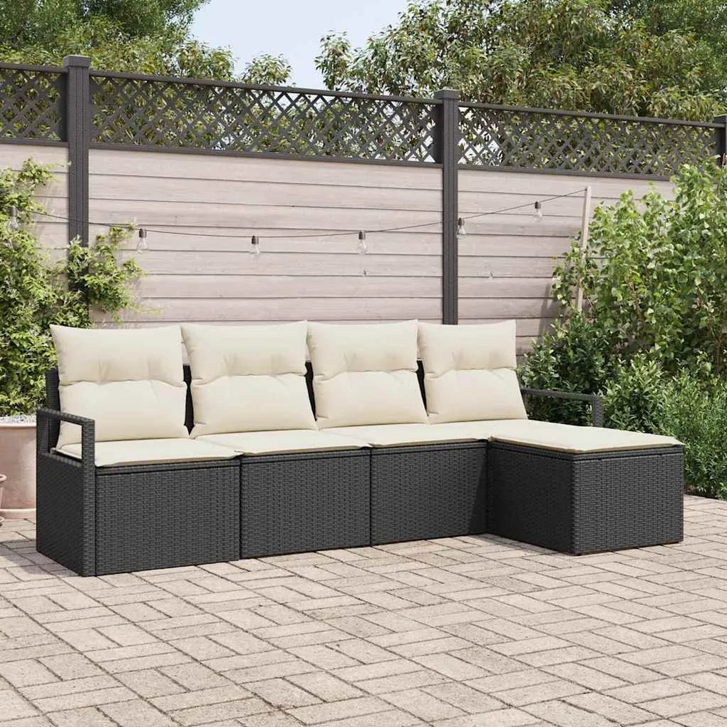 vidaXL Σετ Καναπέ Κήπου 5 pcs Μαύρο, Κρέμα Πολυ rattan, βαμμένο ατσάλι