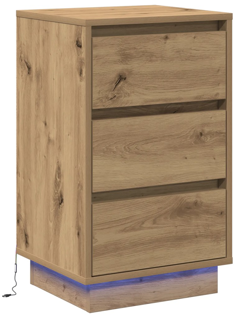 vidaXL κομοδίνο με LED Ξύλο Artisan Oak 39x34.5x65 εκ. Επεξεργασμένο Ξύλο
