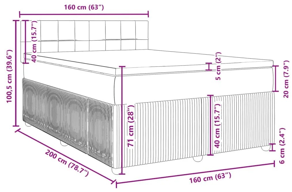 Κρεβάτι Boxspring με Στρώμα Σκούρο Γκρι 160x200 εκ Υφασμάτινο - Γκρι