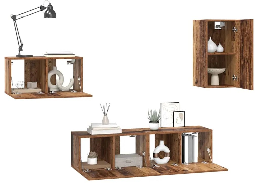 vidaXL Σετ επίπλου τηλεόρασης 4 pcs Παλιό Ξύλο Επεξεργασμένο ξύλο