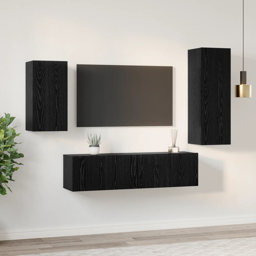 vidaXL Σετ τηλεοπτικού cabinet 4 pcs Μαύρη Δρυς 30.5 x 30 x 90 cm
