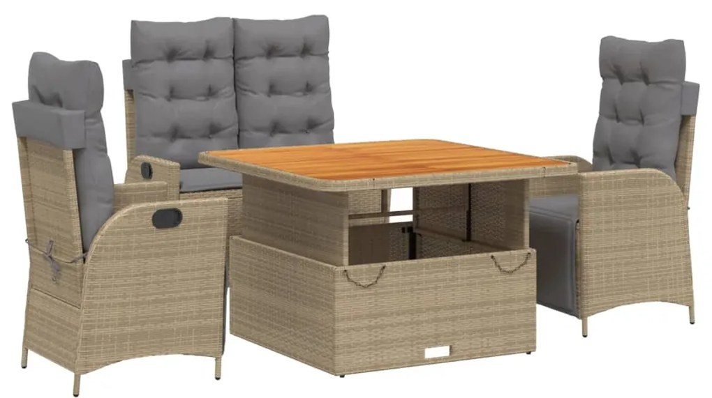 Σετ Τραπεζαρίας Κήπου 4 τεμ. Μπεζ Συνθετικό Ρατάν με Μαξιλάρια 3277489