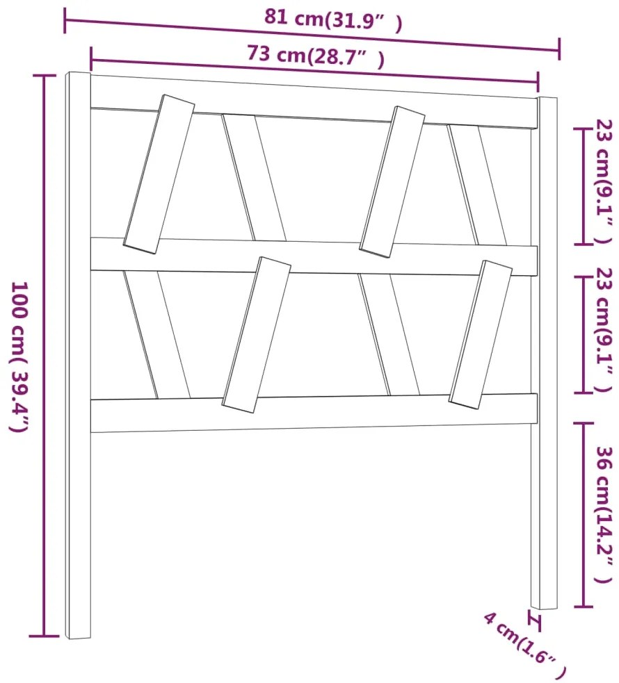 vidaXL Κεφαλάρι Κρεβατιού Γκρι 81 x 4 x 100 εκ. από Μασίφ Ξύλο Πεύκου