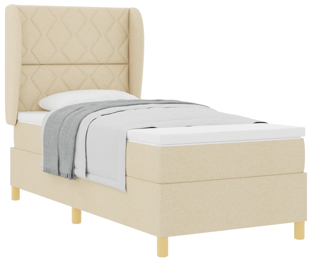 vidaXL Κρεβάτι Box Spring με Στρώμα Κρεμ 90x200 εκ. Υφάσματος