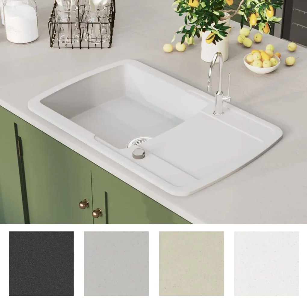 vidaXL Νεροχύτης με Μονή Γούρνα Λευκός Γρανιτένιος