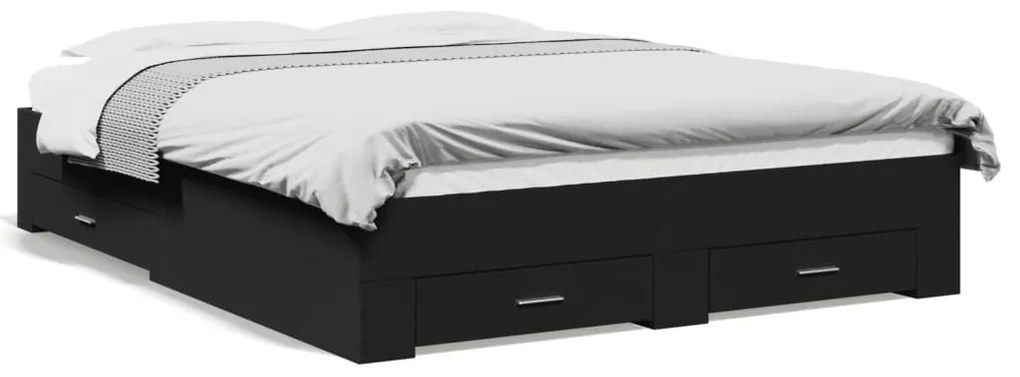 vidaXL Πλαίσιο Κρεβατιού με Συρτάρια Μαύρο 150 x 200 εκ. Επεξεργ. Ξύλο