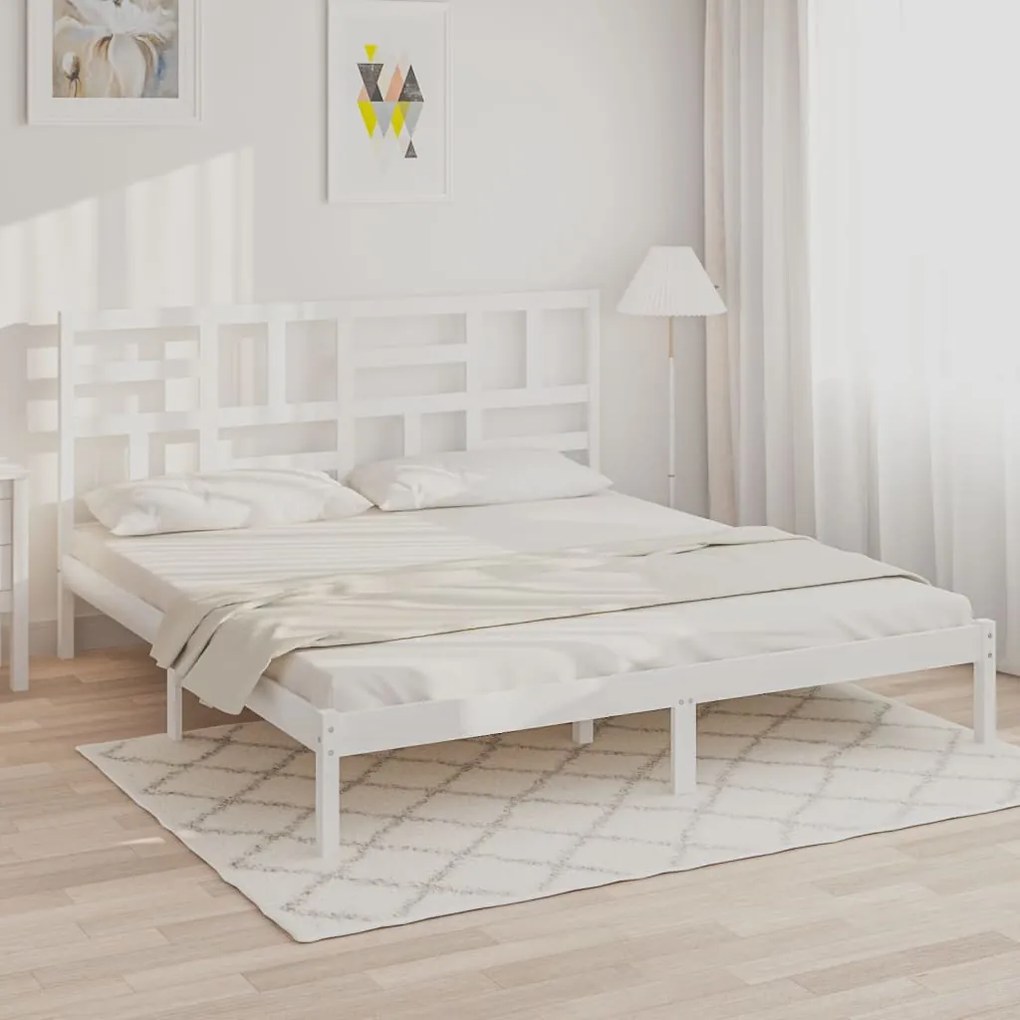 vidaXL Πλαίσιο Κρεβατιού Λευκό 180 x 200 εκ. Μασίφ Ξύλο Super King