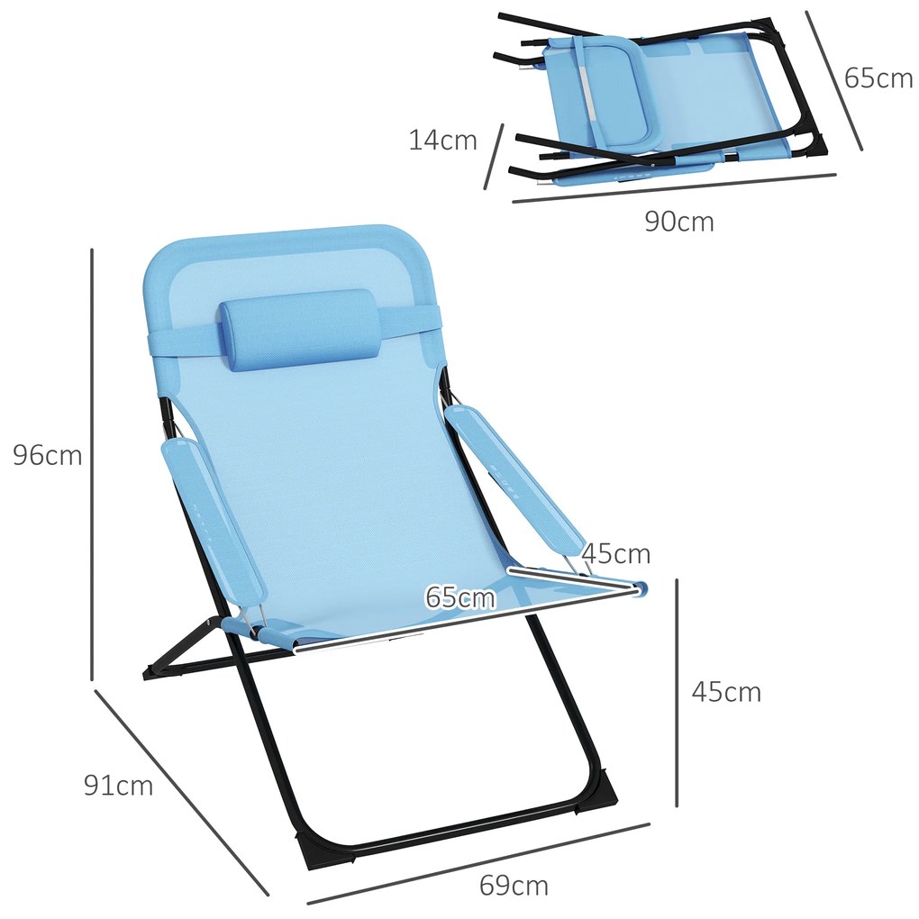 Outsunny Αναδιπλούμενη Καρέκλα, 4 θέσεων, αναπνέουσα, μεταλλικό σκελετό, 69 x 91 x 96 εκ., Μαύρο/Μπλε