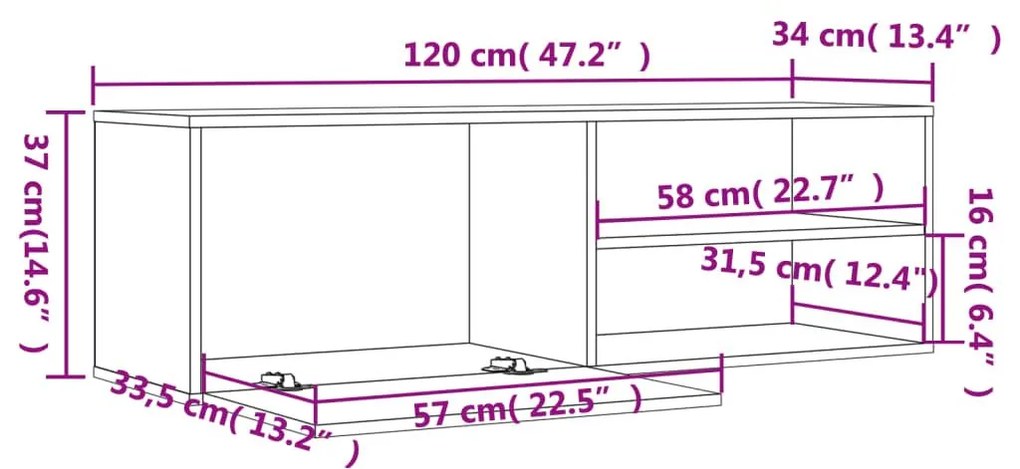 Έπιπλο Τηλεόρασης Καπνιστή Δρυς 120x34x37 εκ. Επεξ. Ξύλο - Καφέ