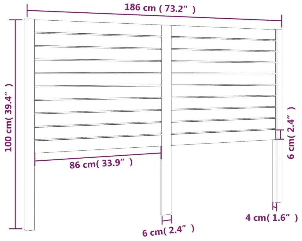 vidaXL Κεφαλάρι Κρεβατιού 186 x 4 x 100 εκ. από Μασίφ Ξύλο Πεύκου