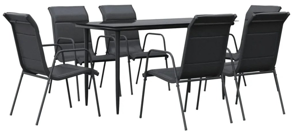 vidaXL Σετ Τραπεζαρίας Κήπου 7 Τεμαχίων Μαύρο από Ατσάλι &amp; Textilene