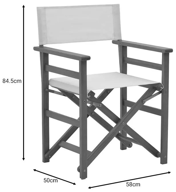 Καρέκλα-πολυθρόνα σκηνοθέτη Bistrual ξύλο ακακίας φυσικό-πανί λευκό 58x50x84.5εκ 58x50x84.5 εκ.