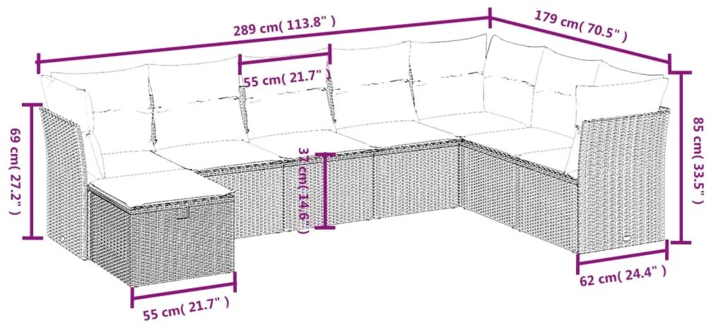 vidaXL Σαλόνι Κήπου Σετ 8 τεμ. Μπεζ Συνθετικό Ρατάν με Μαξιλάρια