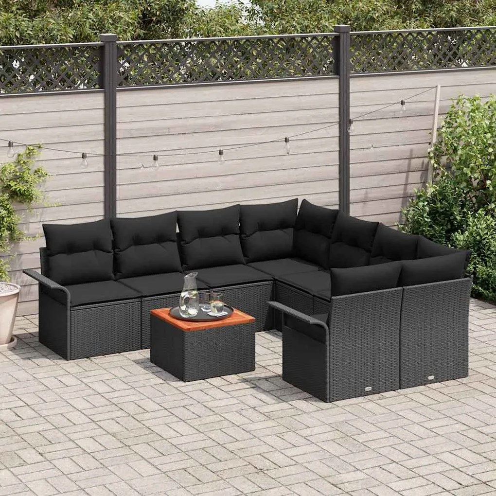 vidaXL Σετ Καναπέ Κήπου με μαξιλάρι 9 pcs Μαύρο 55 x 55 x 37 εκ