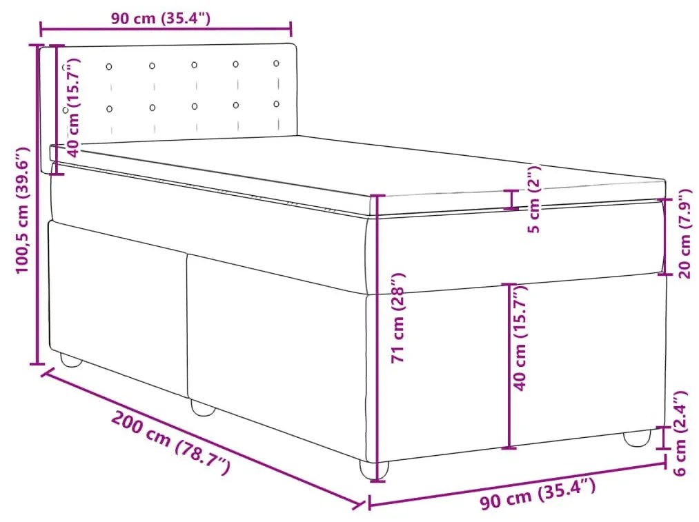 Κρεβάτι Boxspring με Στρώμα Κρεμ 90x200 εκ.Υφασμάτινο - Κρεμ