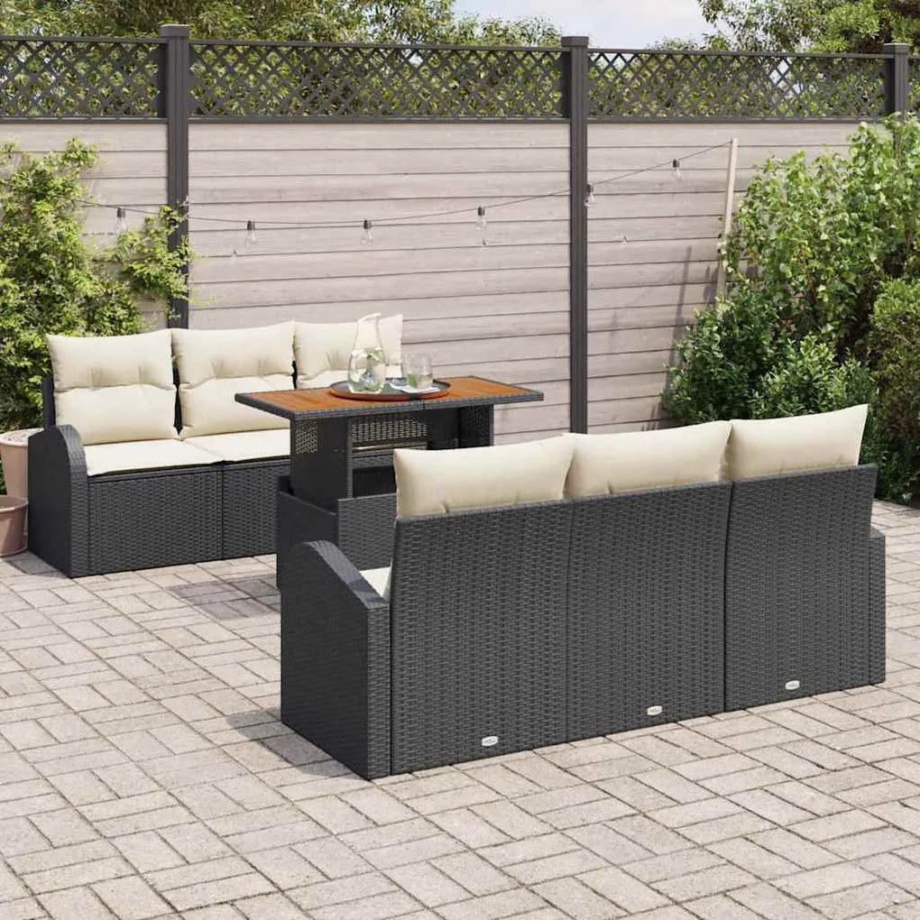 vidaXL Σετ Καναπέ Κήπου 7 pcs Μαύρο και κρεμ 100 x 55 x 73 εκ