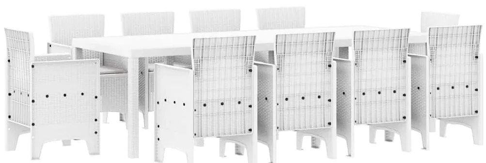 vidaXL Σέτ φαγητού για κήπο 11 pcs Λευκό Rattan Polt