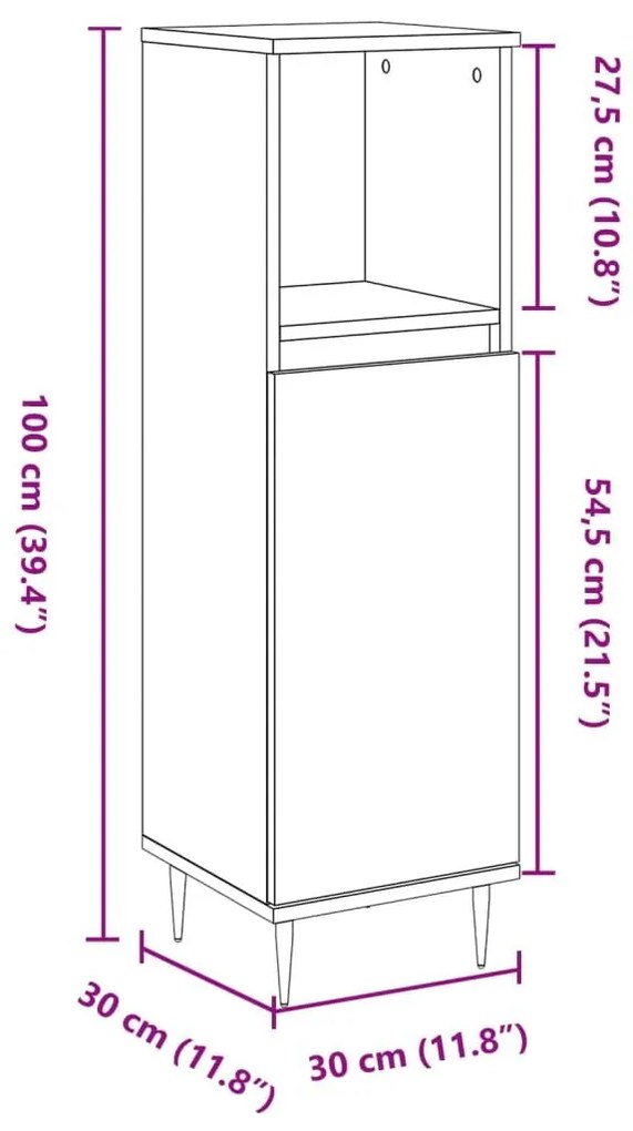 Ντουλάπι μπάνιου Δρυς τεχνίτης 30x30x100 cm Κατασκευασμένο ξύλο - Καφέ