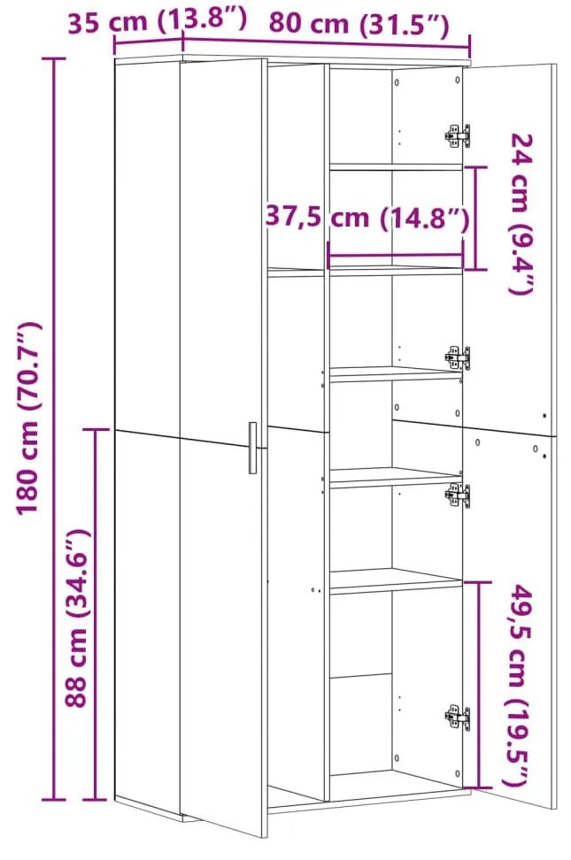 Ντουλάπι Μαύρο 80x35x180 εκ. από Επεξεργασμένο Ξύλο - Μαύρο