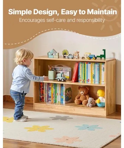 VEVOR Montessori Bookshelf, 870 mm Width Toy Storage Organizer, 2-Tier Kids Display Storage Cabinet, Daycare Furniture, Kids Bookshelf for Bedroom, Nursery, Living Room, Entryway, Preschool, Brown