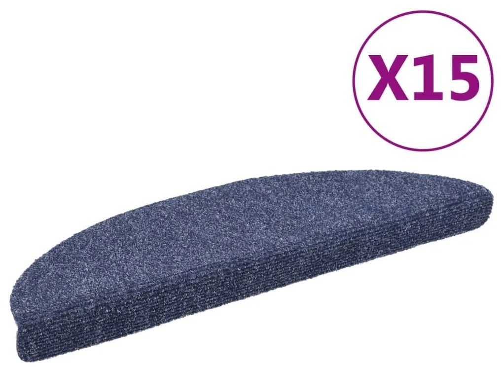 vidaXL Πατάκια Σκάλας Αυτοκόλλητα 15 τεμ. Μπλε 56x17x3εκ. Βελονιασμένο