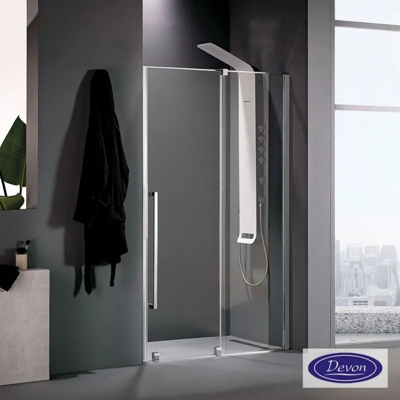 DEVON Breeze Slider 1+1 Πόρτα ντουζιέρας με 1 σταθερό &amp; 1 συρόμενο φύλλο CHROME 107 - 111εκ Υ200εκ