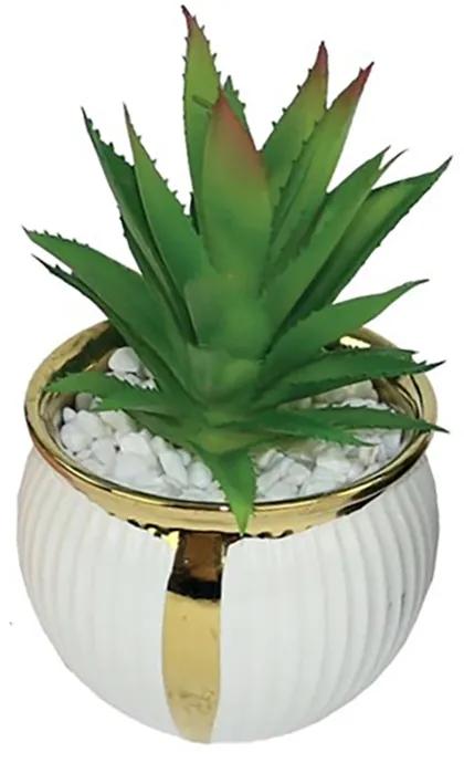 Διακοσμητικό φυτό με κεραμικό κασπώ Λευκό/Χρυσό 14cm Μαλέλης 14093