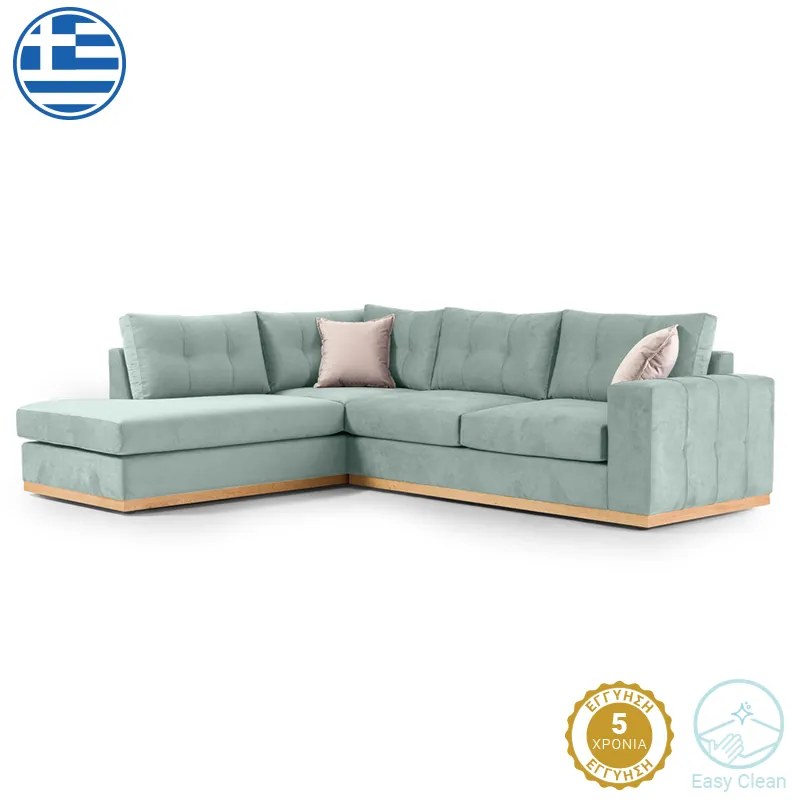 Γωνιακός καναπές δεξιά γωνία Boston pakoworld ύφασμα ciel-cream 280x225x90εκ