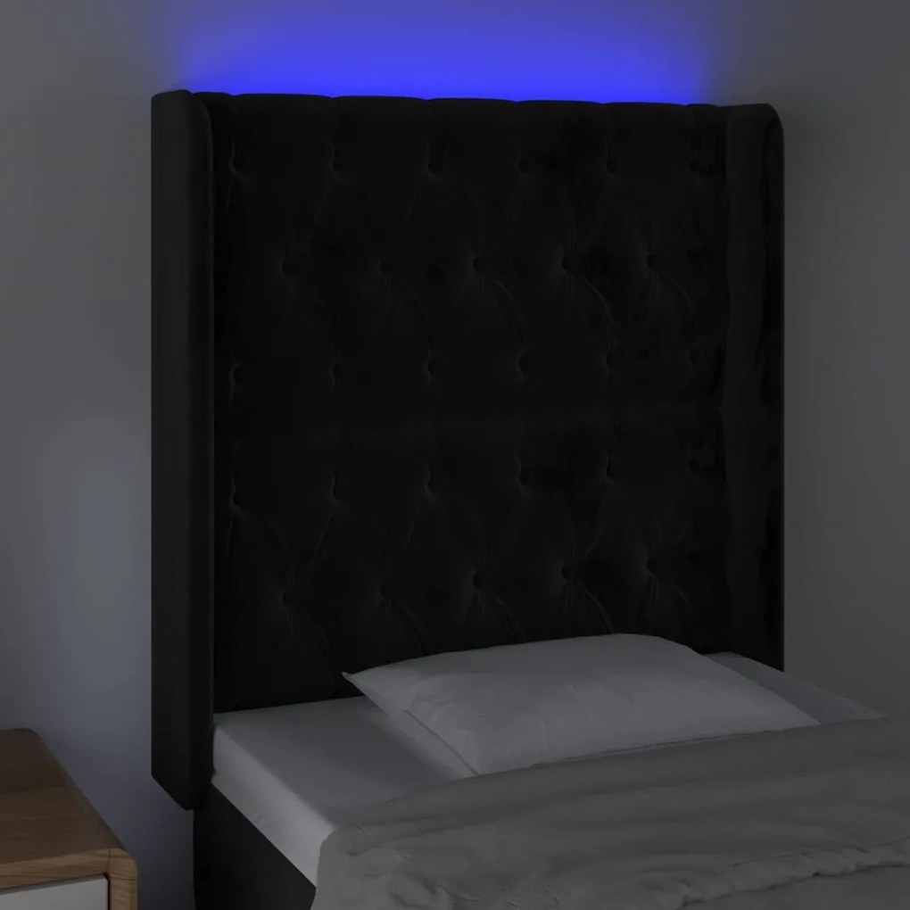 vidaXL Κεφαλάρι Κρεβατιού LED Μαύρο 83x16x118/128εκ. Βελούδινο