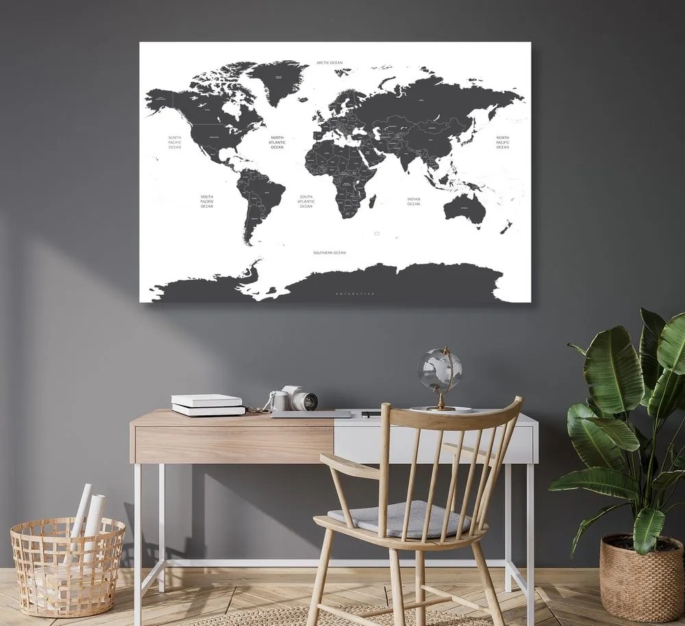 Εικόνα στον παγκόσμιο χάρτη φελλού με μεμονωμένες πολιτείες σε γκρι - 120x80  smiley