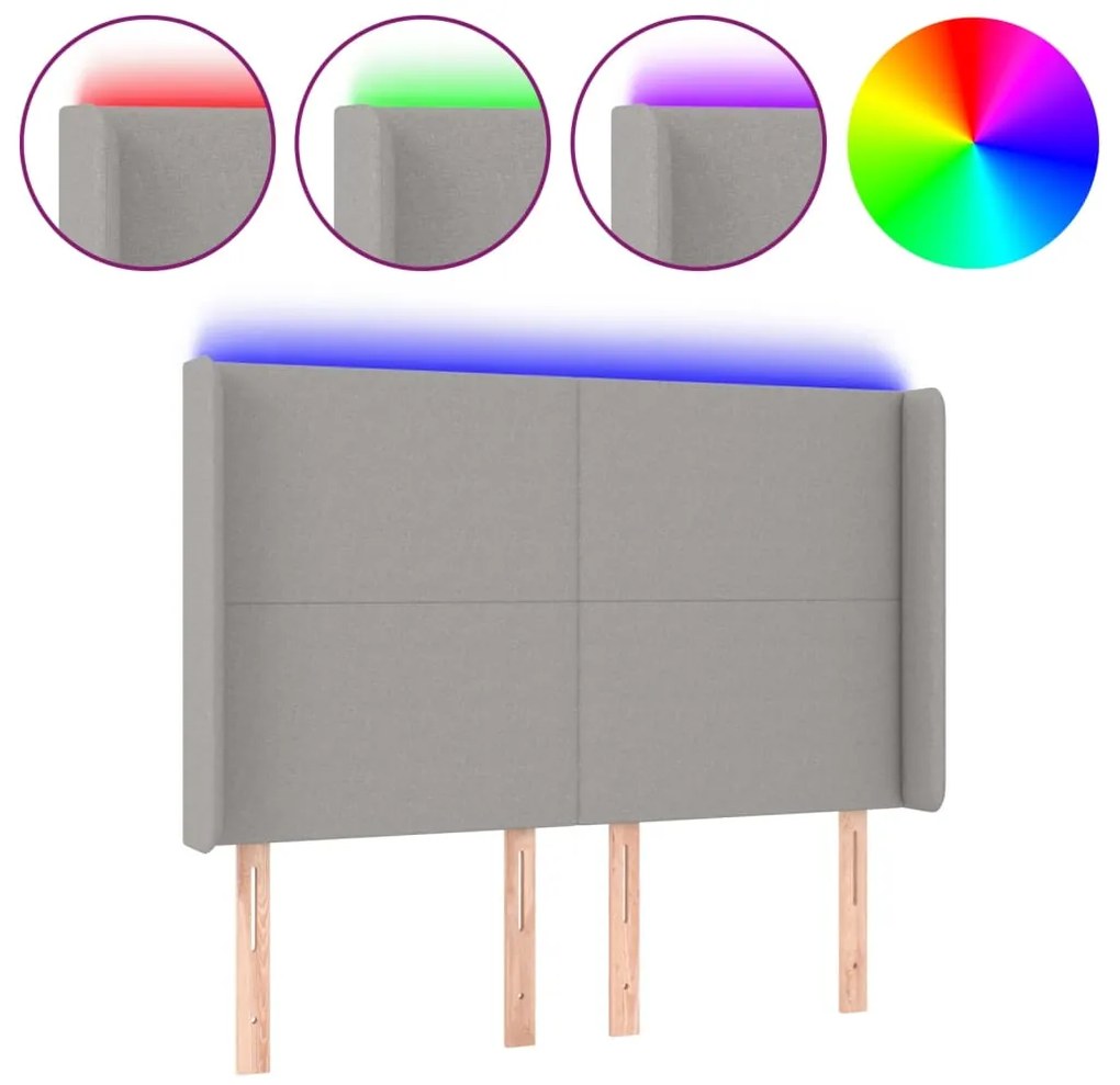 vidaXL Κεφαλάρι Κρεβατιού LED Ανοιχτό Γκρι 147x16x118/128 εκ.