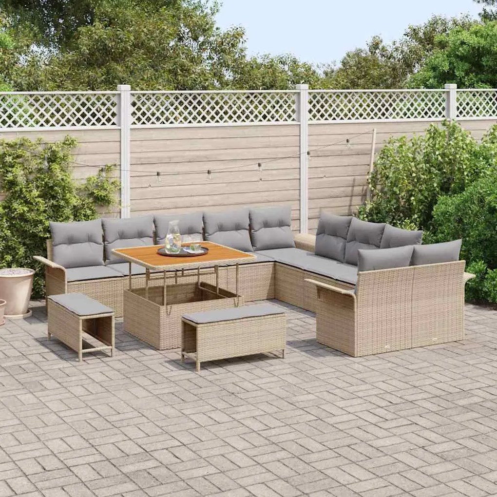 vidaXL Σετ Καναπέ Κήπου 13 pcs Μπεζ συνθετικό ρατάν