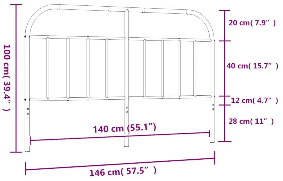 vidaXL Κεφαλάρι Μαύρο 140 εκ. Μεταλλικό