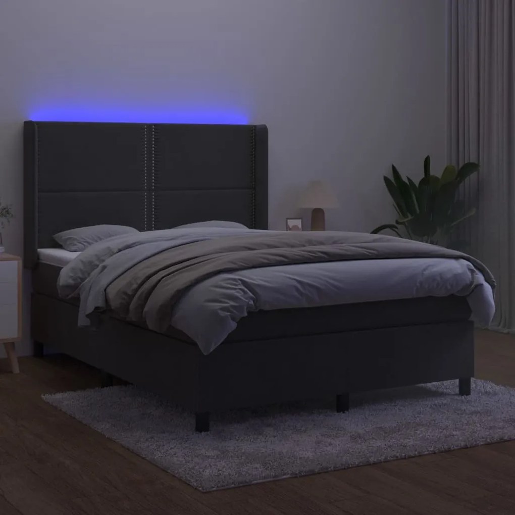 Κρεβάτι Boxspring με Στρώμα &amp; LED Σκ. Γκρι 140x200εκ. Βελούδινο - Γκρι