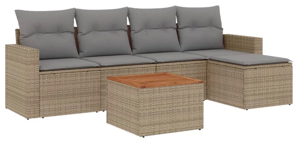 vidaXL Σετ Καναπέ Κήπου 6 τεμ. Μπεζ Συνθετικό Ρατάν με Μαξιλάρια