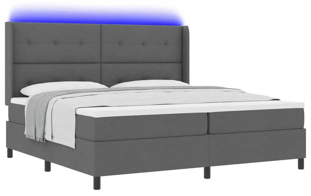 vidaXL Κρεβάτι με Σπαστό Στρώμα & LED Γκρι Σκούρο 200x200 εκ. Υφασμάτινο
